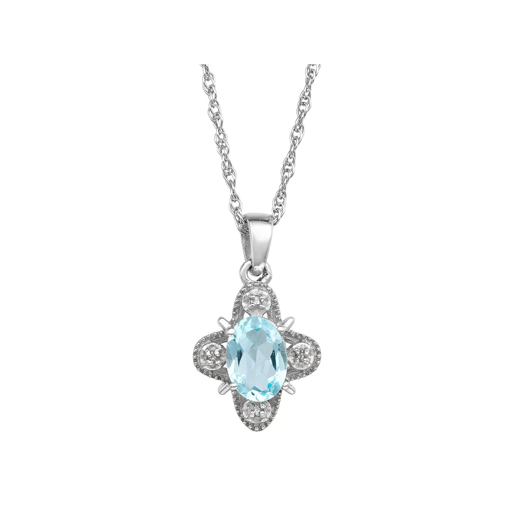 Jewelexcess Sterling Silver 1 Carat T.W. Gemstone & Diamond Accent Pendant Necklace, Women's, Size: 18", Blue Topaz Product Image