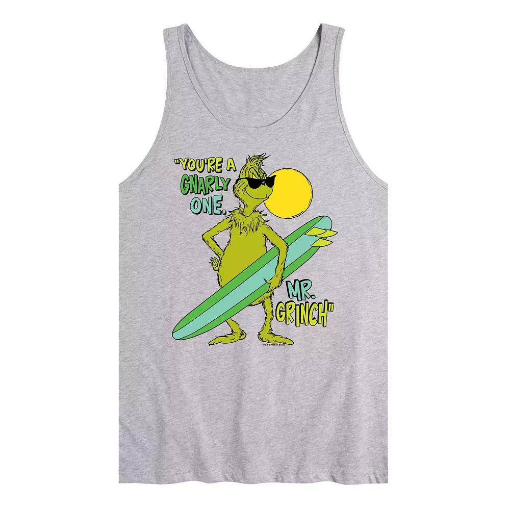 Mens Dr. Seuss The Grinch Youre A Gnarly One Graphic Tank Top Grey Gray Product Image