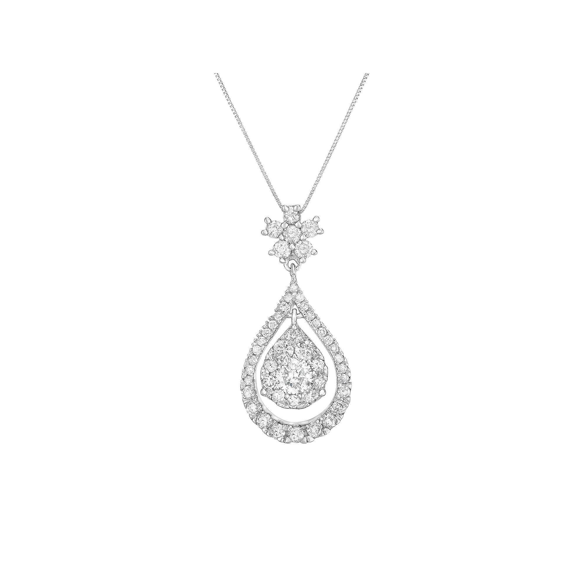 10k White Gold 1 Carat T.W. Diamond Drop Pendant Necklace, Women's, Size: 18" Product Image