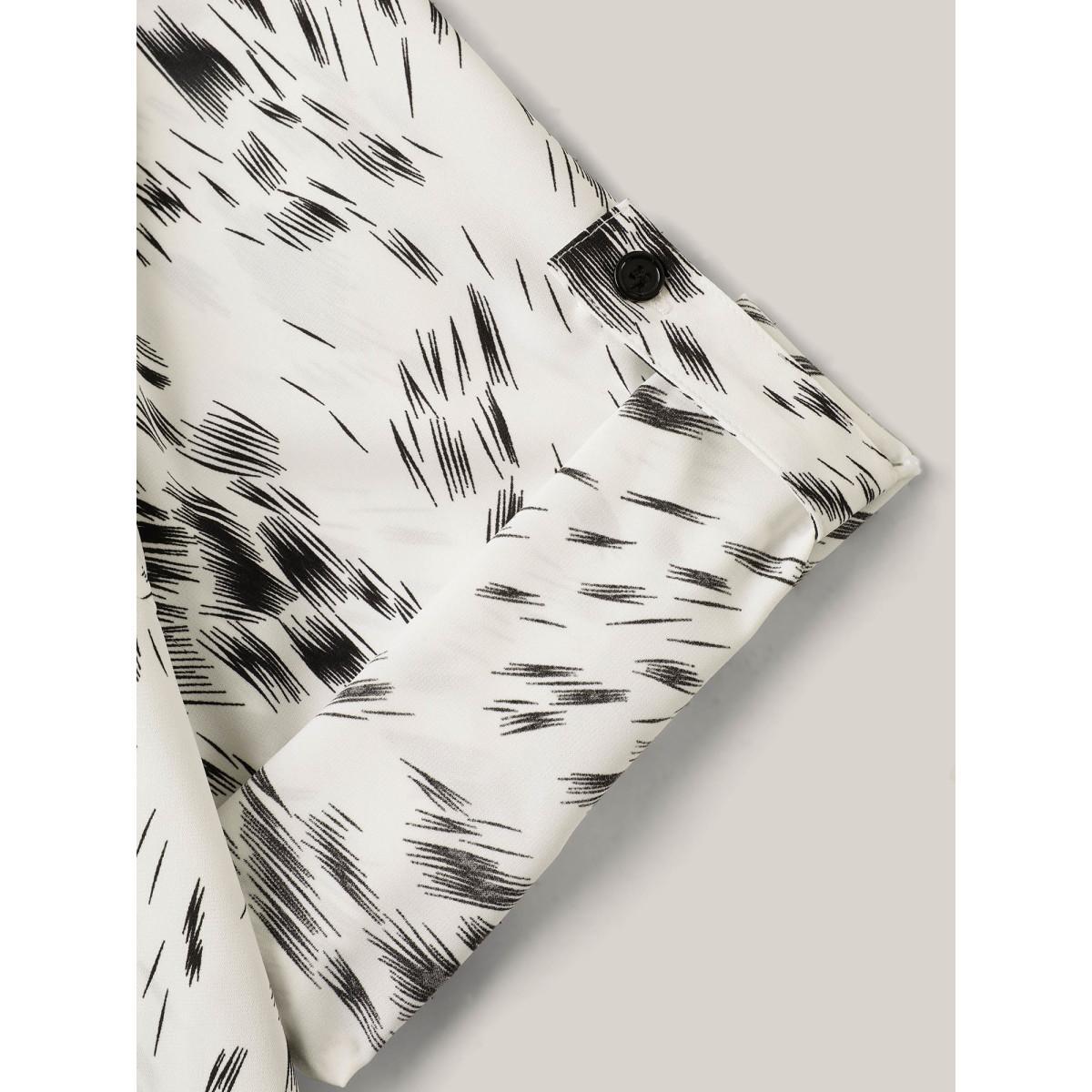 Plus Size Ivory Zebra Print Tab Sleeve Shirt Collar Blouse Women Elbow-length sleeve Shirt collar Work Blouses BloomChic 12/L Product Image