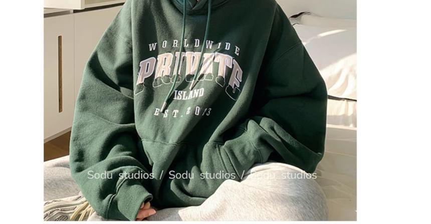 Puff-Sleeve Lettering Oversized Hoodie Product Image