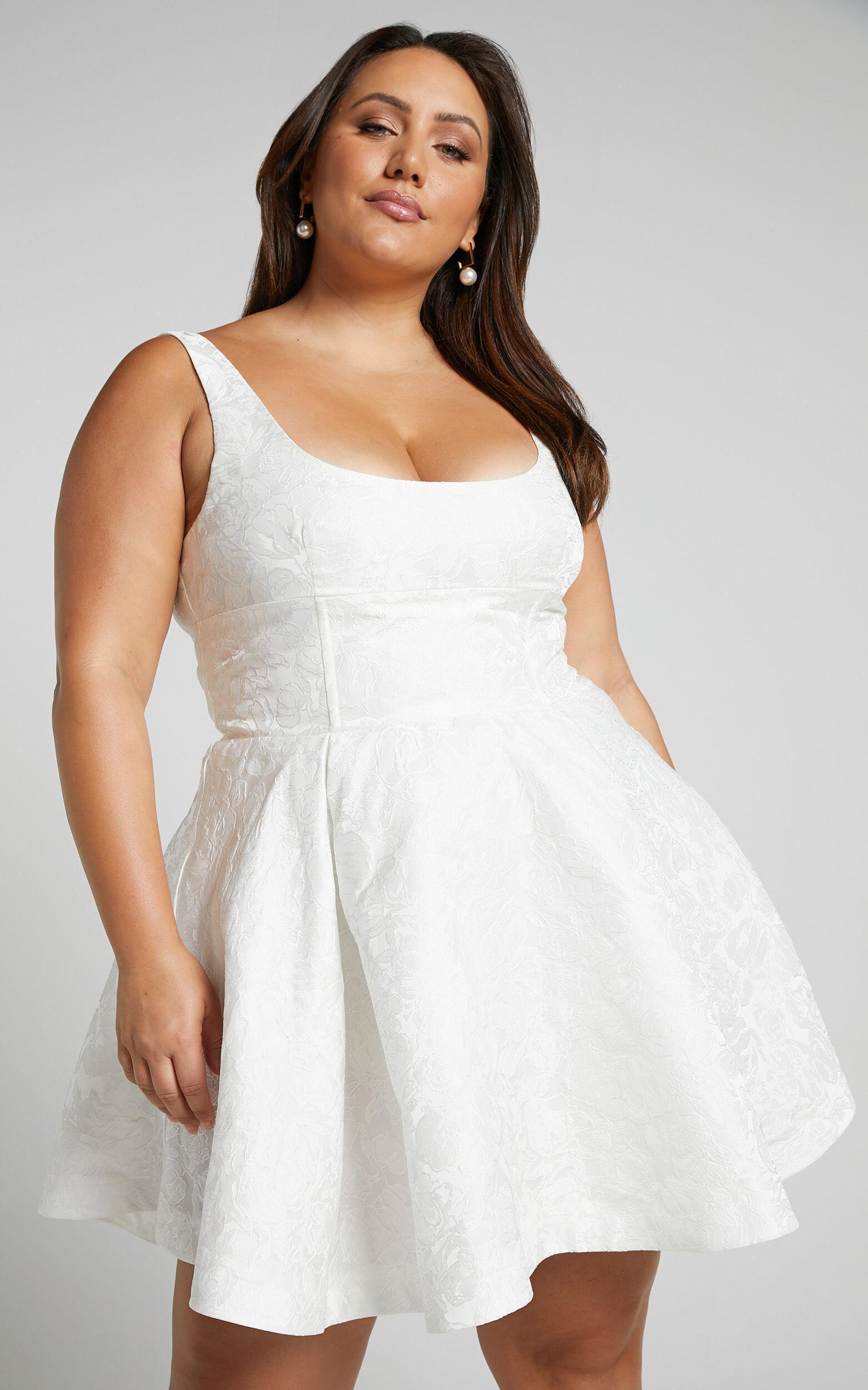 Stephane Mini Dress - Corset Scoop Neck Fit and Flare Dress in Ivory Product Image