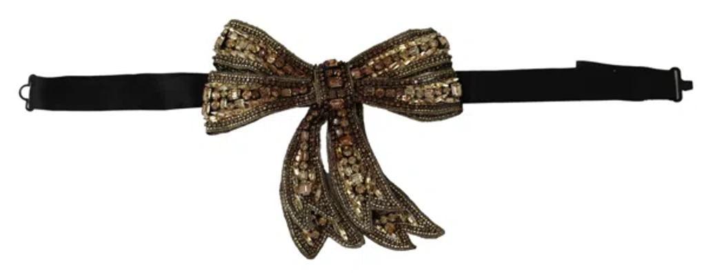 DOLCE & GABBANA Gold Tone Silk Rhinestone Embellished Women Bowtie In Silver Product Image