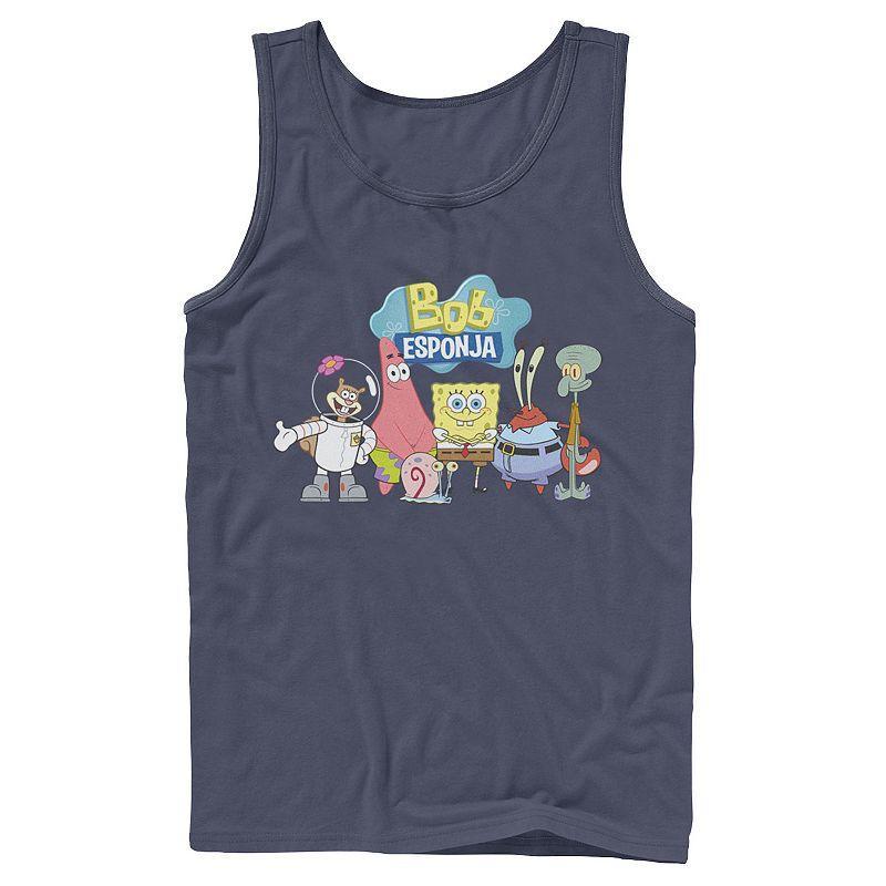 Men's Nickelodeon SpongeBob SquarePants Bob Esponja Happy Group Shot Graphic Tank Top, Size: Small, Blue Product Image