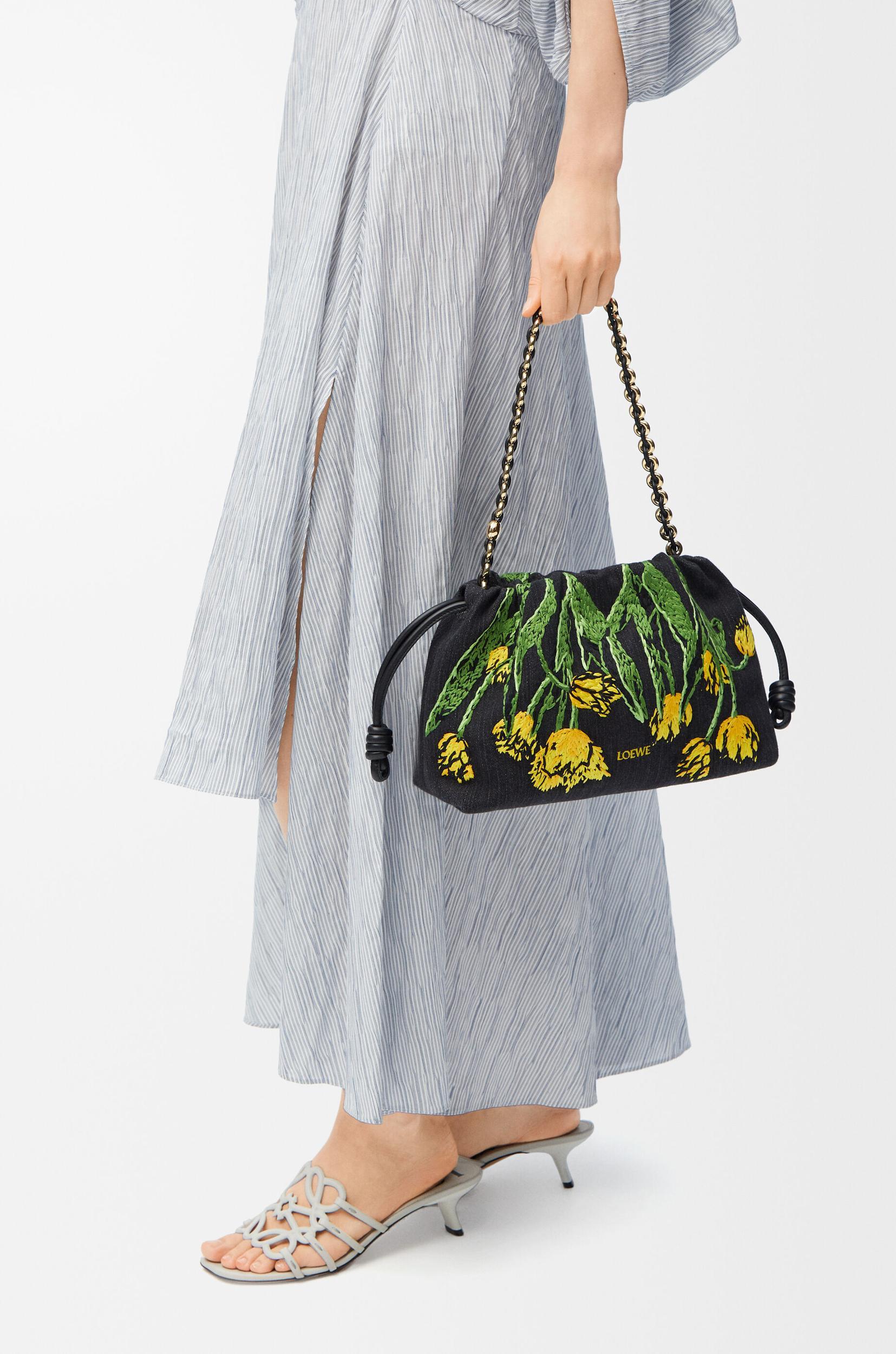 Medium Flamenco purse in embroidered denim Product Image
