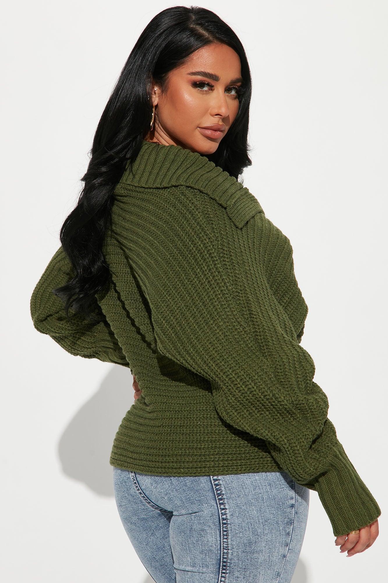Cozy Rib Knit Collar Polo Sweater - Hunter Product Image