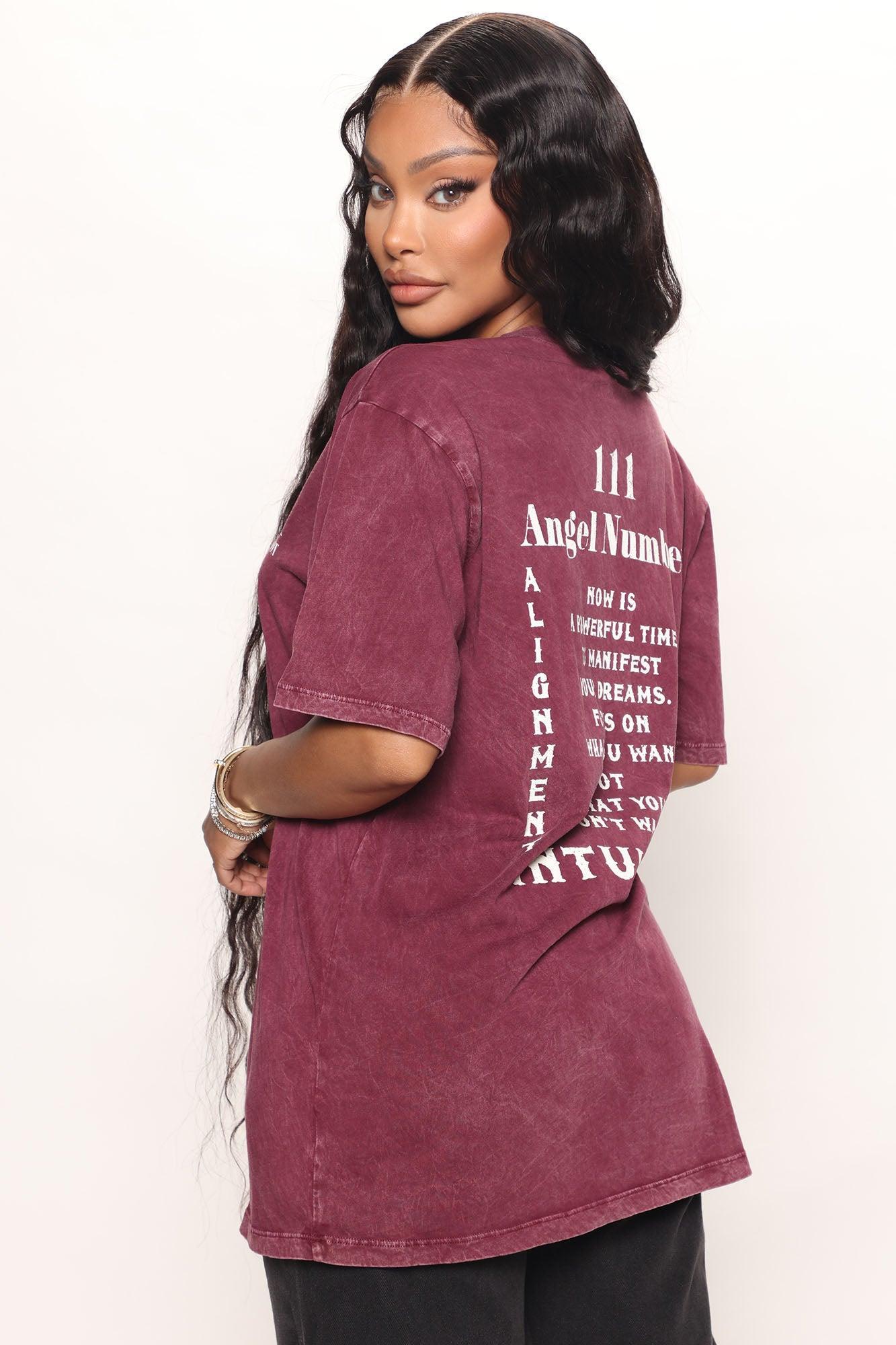 111 Angel Number Tunic Top - Burgundy Product Image