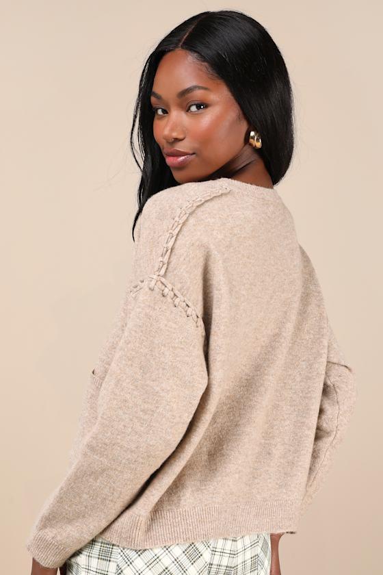 Cozy Venture Heathered Taupe Stitched Cardigan Sweater Product Image