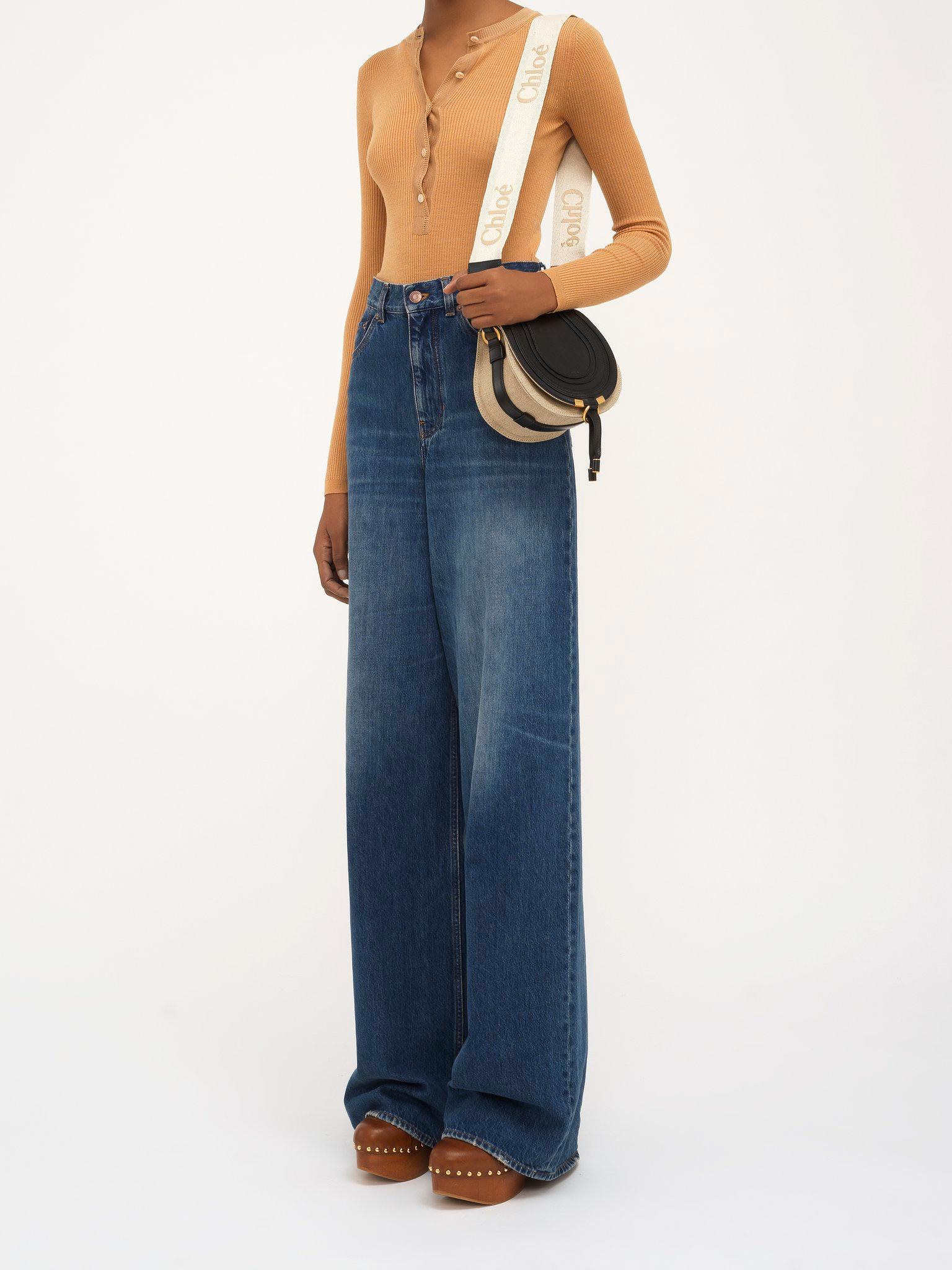 Small Marcie saddle bag in linen & soft leather Product Image