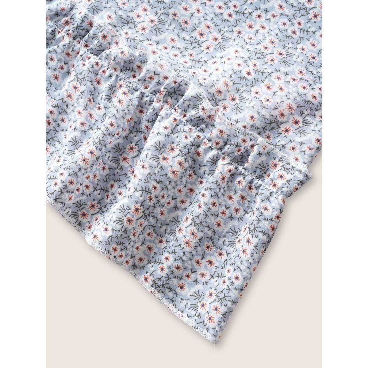 Plus Size Ditsy Floral Patchwork Ruffle Hem Tank Top Women Stone Elegant Frill Trim Notched collar Everyday Tank Tops Camis BloomChic 12/L Product Image
