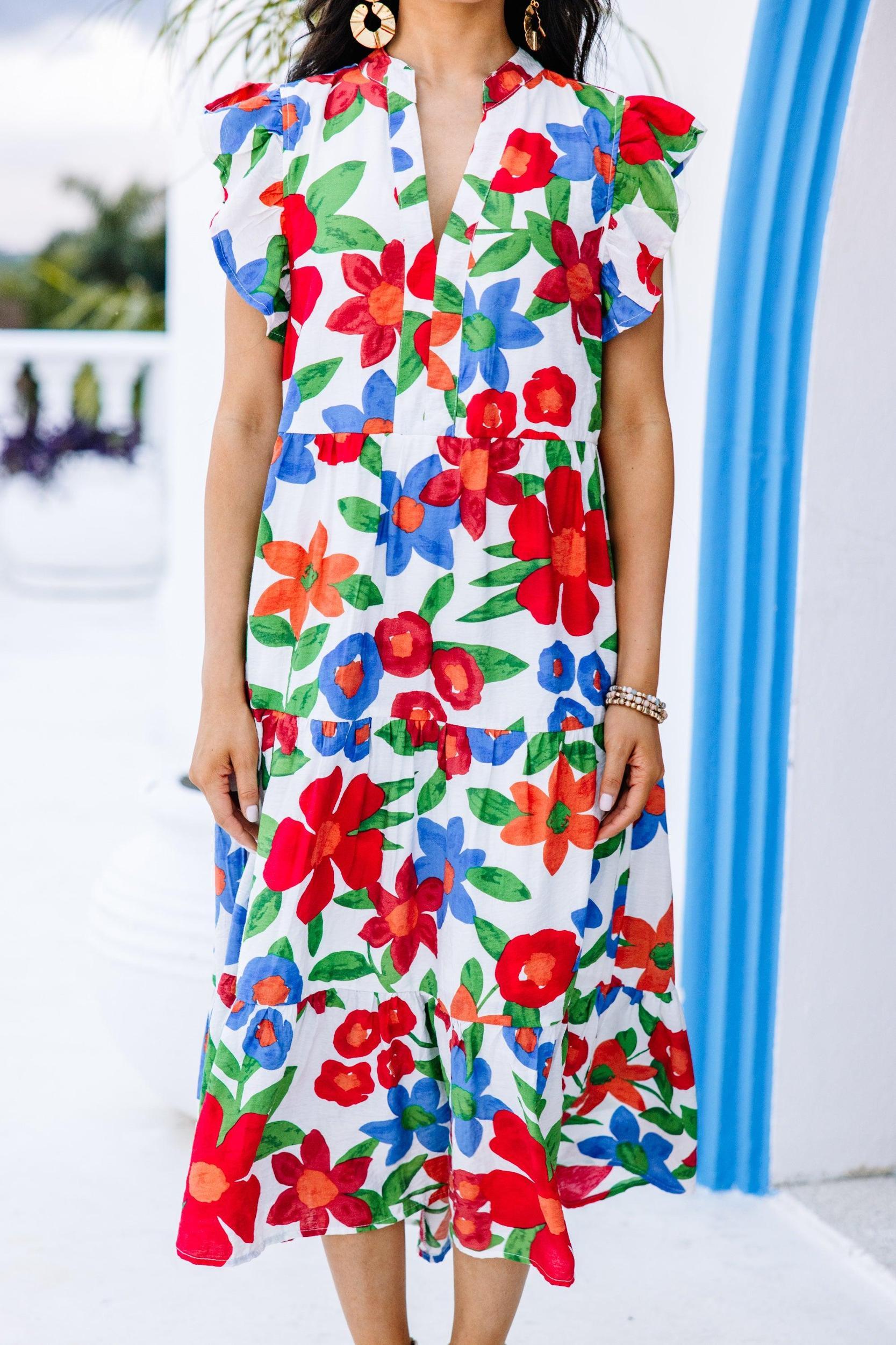 Created Beauty White Floral Midi Dress Female Product Image