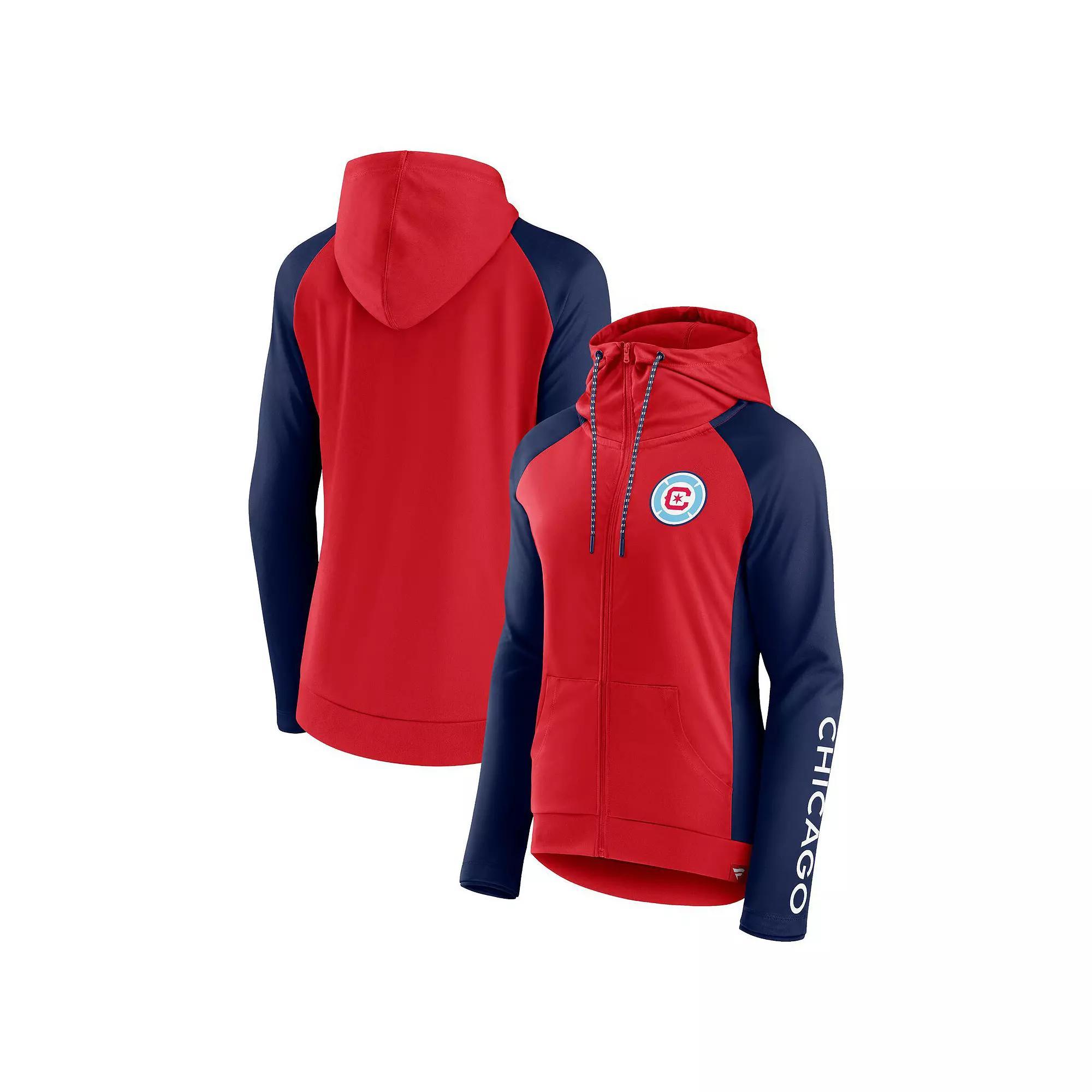 Womens Fanatics Red/Navy Chicago Fire Iconic Raglan Full-Zip Hoodie Product Image