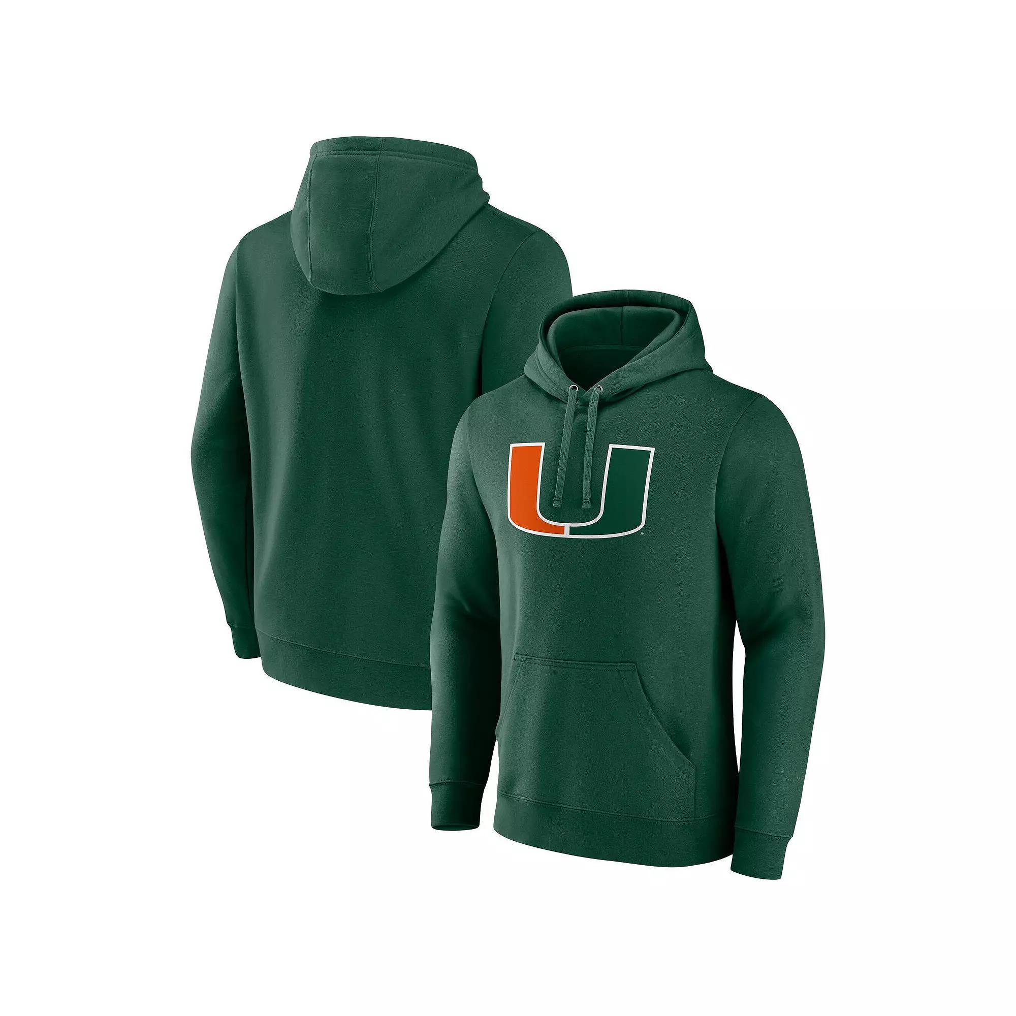 Men's Fanatics Green Miami Hurricanes Fleece Pullover Hoodie, Size: Large Product Image