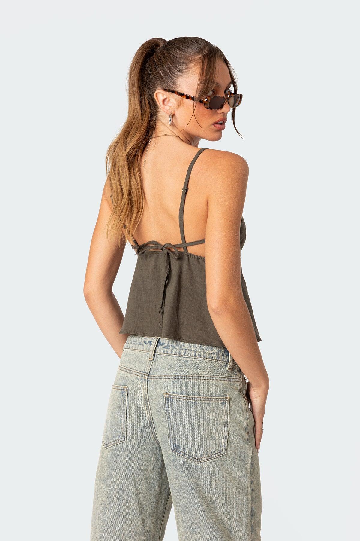 Button Up Linen Look Tank Top Product Image