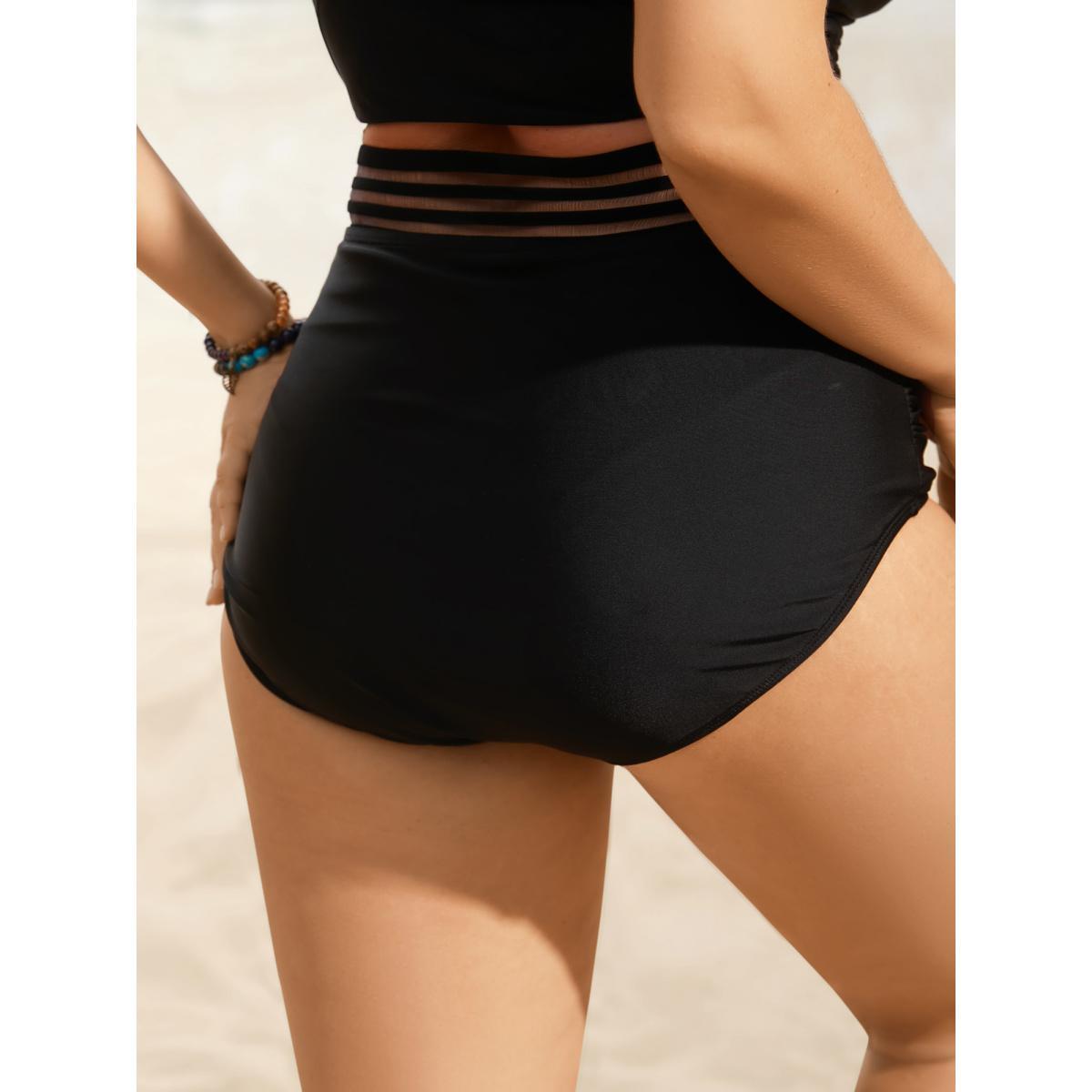 Plus Size Woven Ribbon Gathered High stretch Swim Bottom Women's Swimwear Indigo Beach Woven ribbon&lace trim High stretch Skinny High Rise Curve Swim Bottoms BloomChic 30/6X Product Image