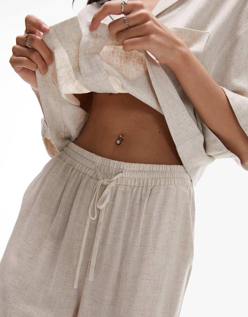 Topshop sand linen look wide leg relaxed pants Product Image