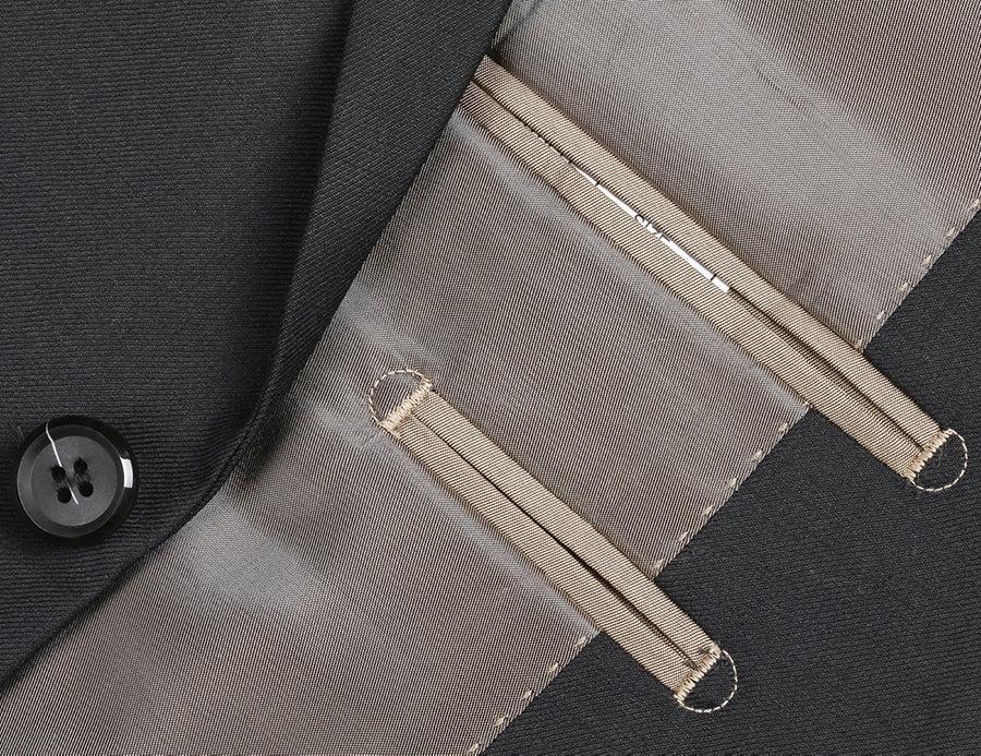Bevagna Collection - Black 100% Virgin Wool Regular Fit Pick Stitched 2 Piece Suit Product Image