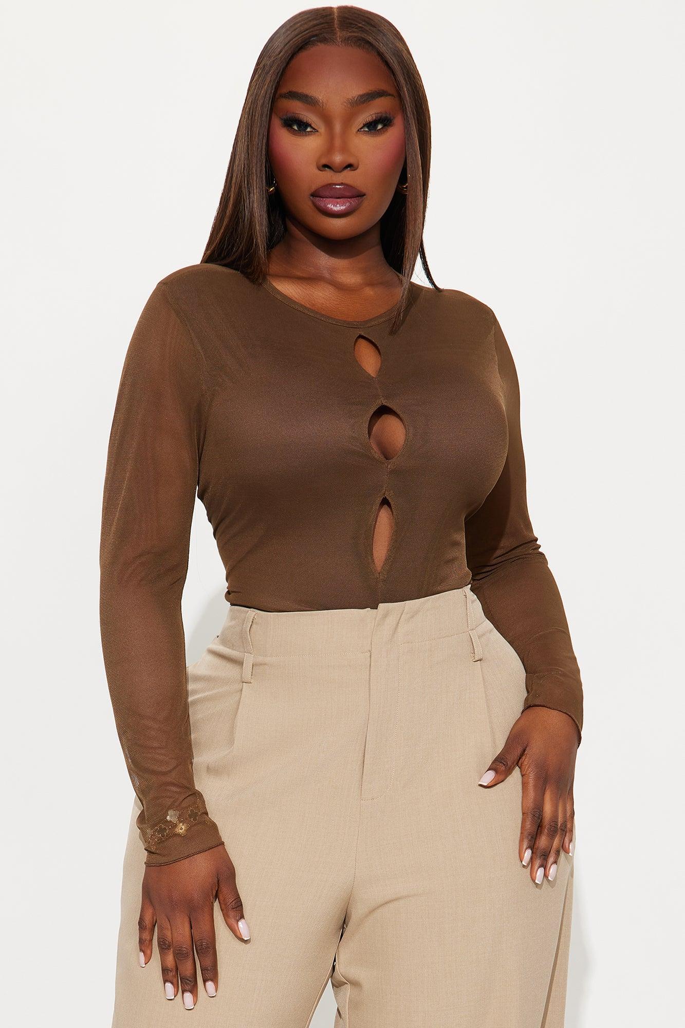 Letitia Mesh Long Sleeve Bodysuit - Chocolate Product Image