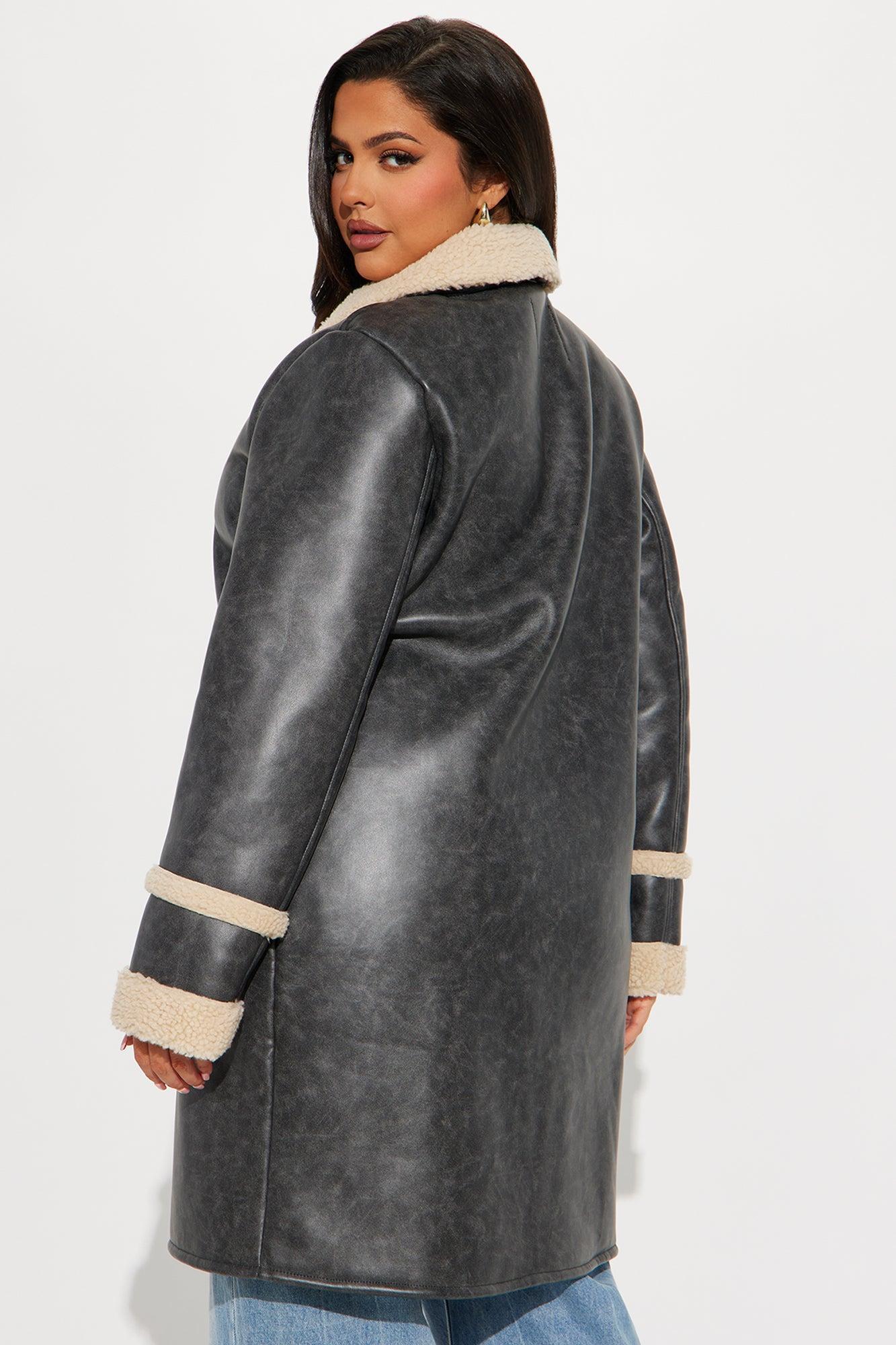 No Pressure Washed Faux Leather Trench - Charcoal Product Image