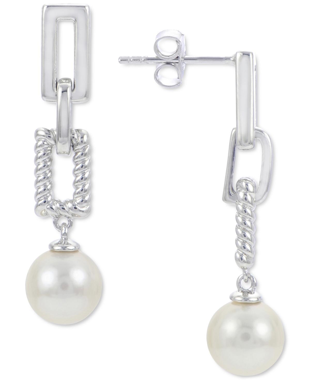PearLustre by Imperial Sterling Silver Cultured Pearl Twisted Link Drop Earrings, Womens Product Image