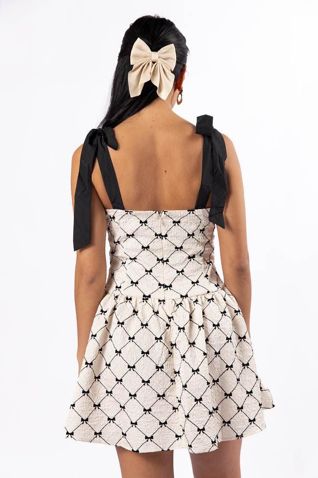 Every Occasion Ivory and Black Bow Dress Product Image