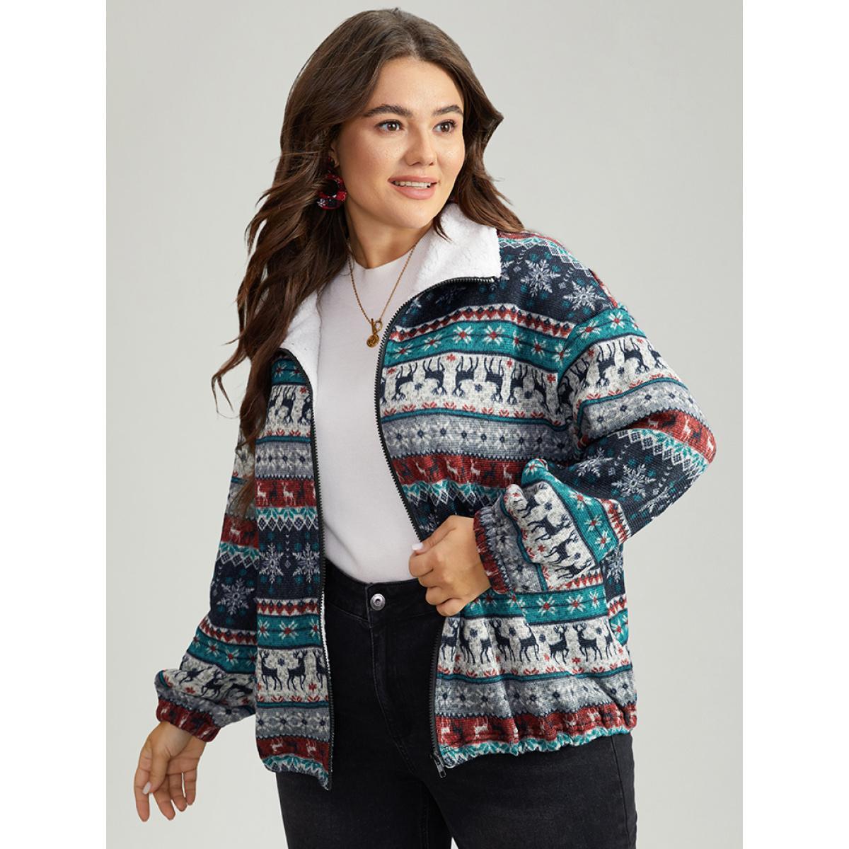 Plus Size Patchwork Contrast Drawstring Zipper Jacket Women Multicolor Elastic cuffs Dailywear Jackets BloomChic 10/M Product Image