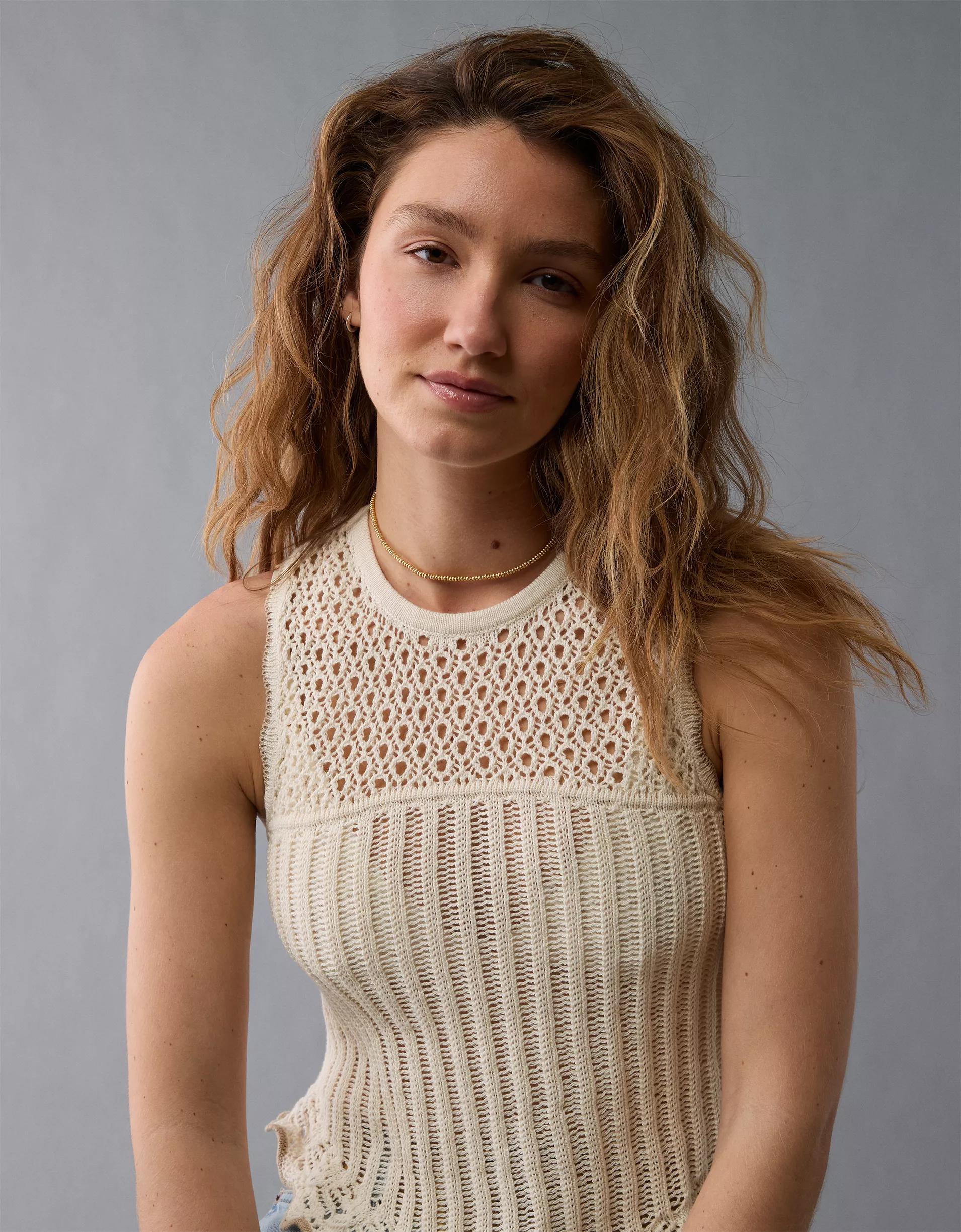 AE Mixed Stitch Sweater Tank Top Product Image