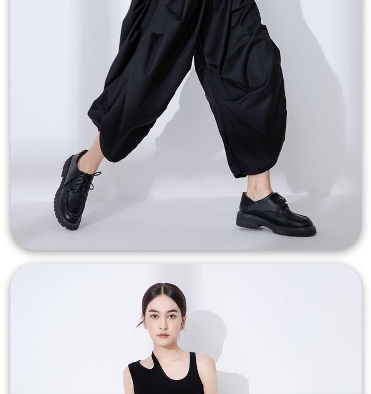 Drawstring Waist Plain Ruched Cropped Wide Leg Pants Product Image