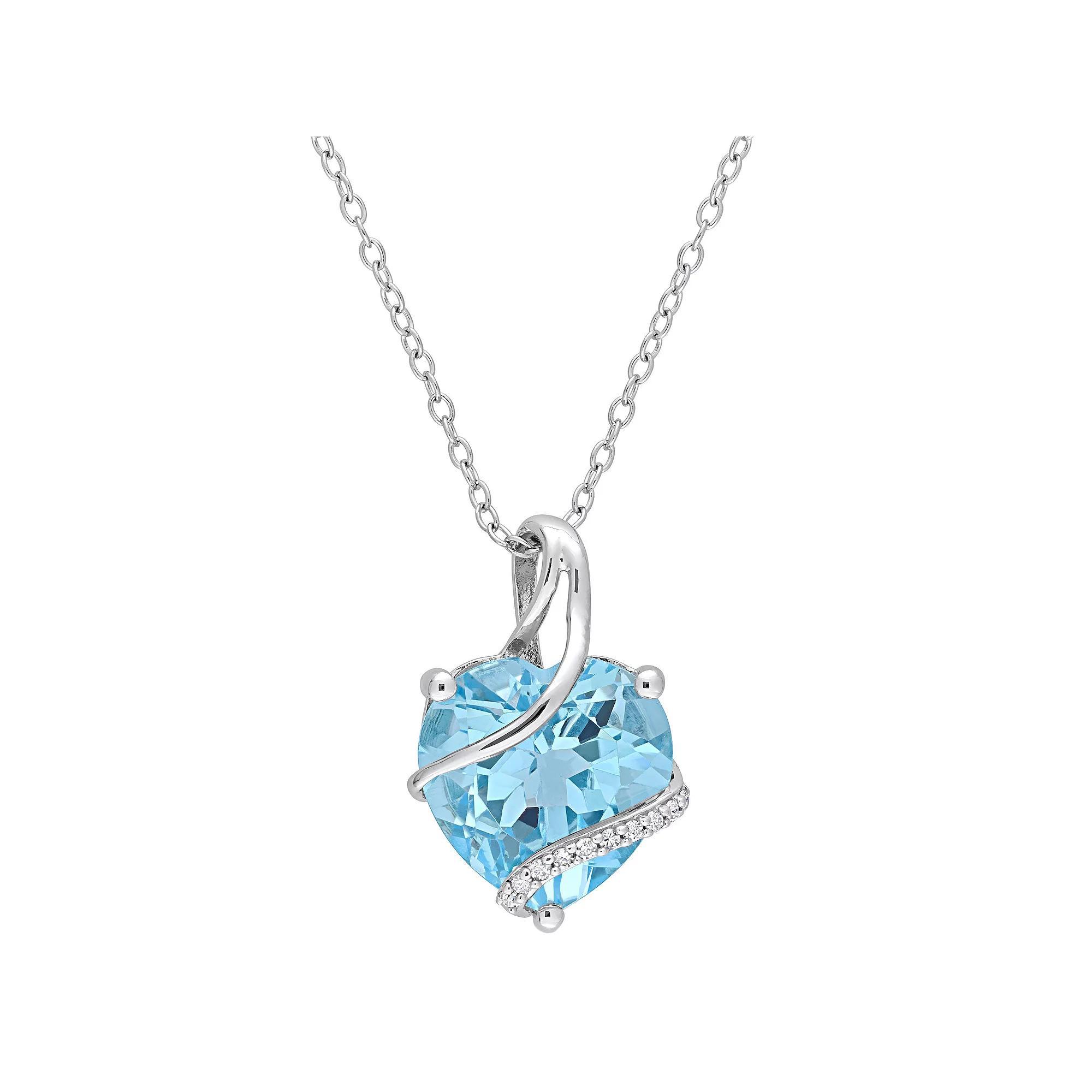 Stella Grace Sterling Silver Blue Topaz & Diamond Accent Heart Wrapped Pendant Necklace, Women's, Size: 18" Product Image