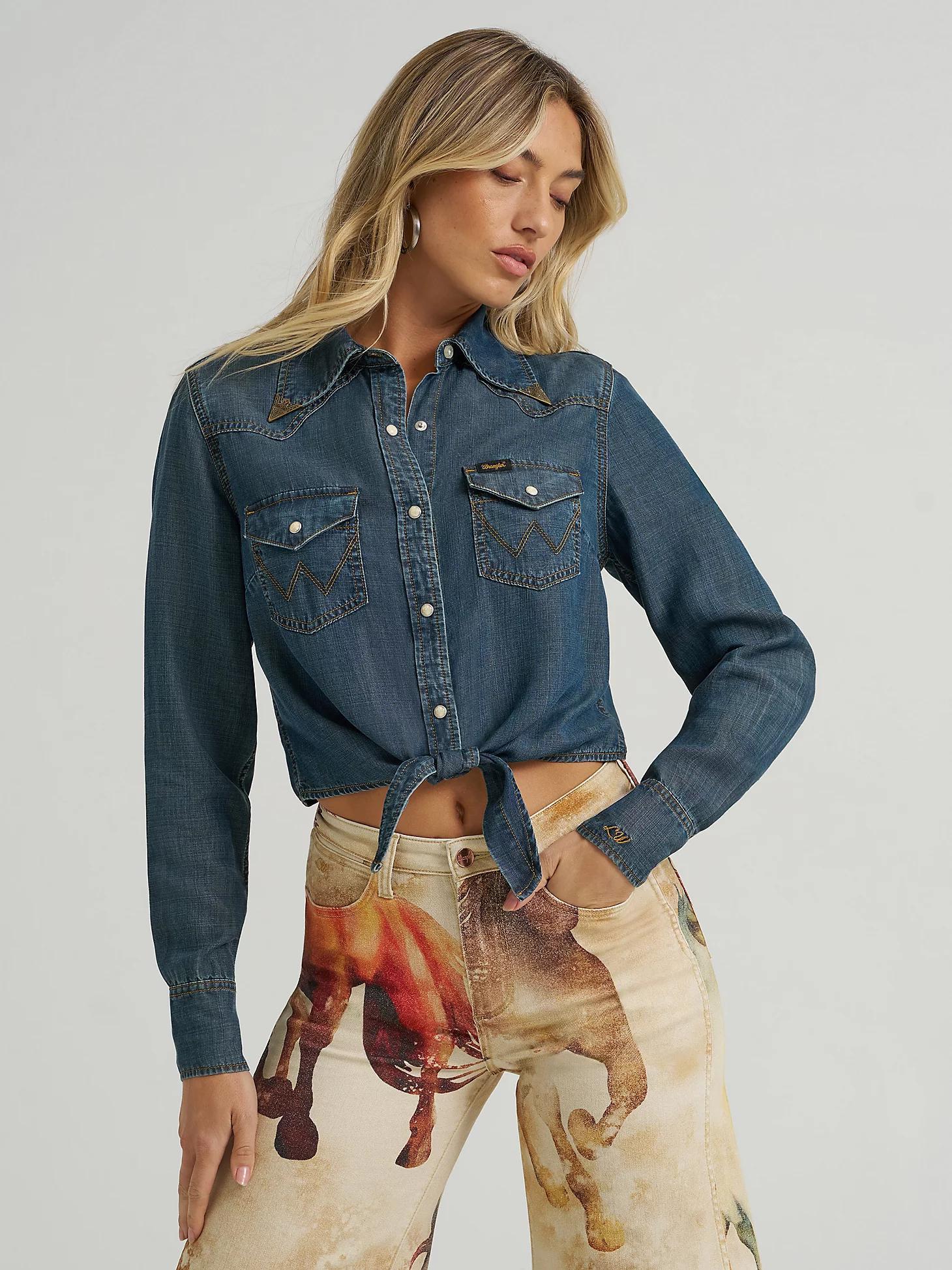 Wrangler x Lainey Wilson Tie Front Denim Shirt | Women's TOPS | Wrangler® Product Image