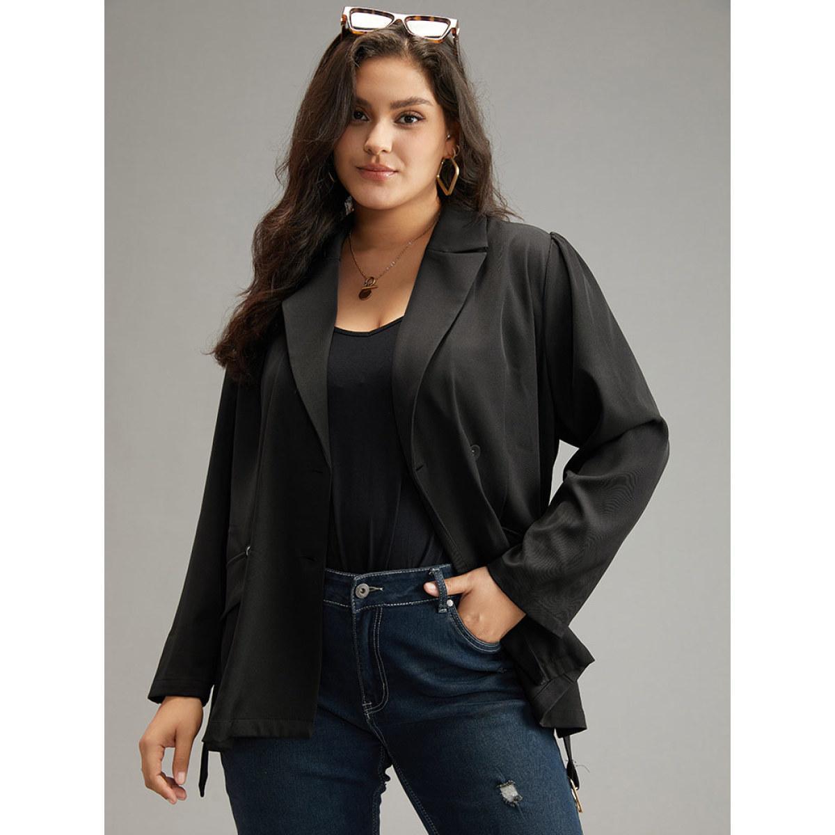 Plus Size Solid Suit Collar Buckle Detail Belted Blazer Black Women Work Plain Plain Sleeve Long Sleeve Suit Collar 18-20/2X Belt At the Office Blazers BloomChic Product Image