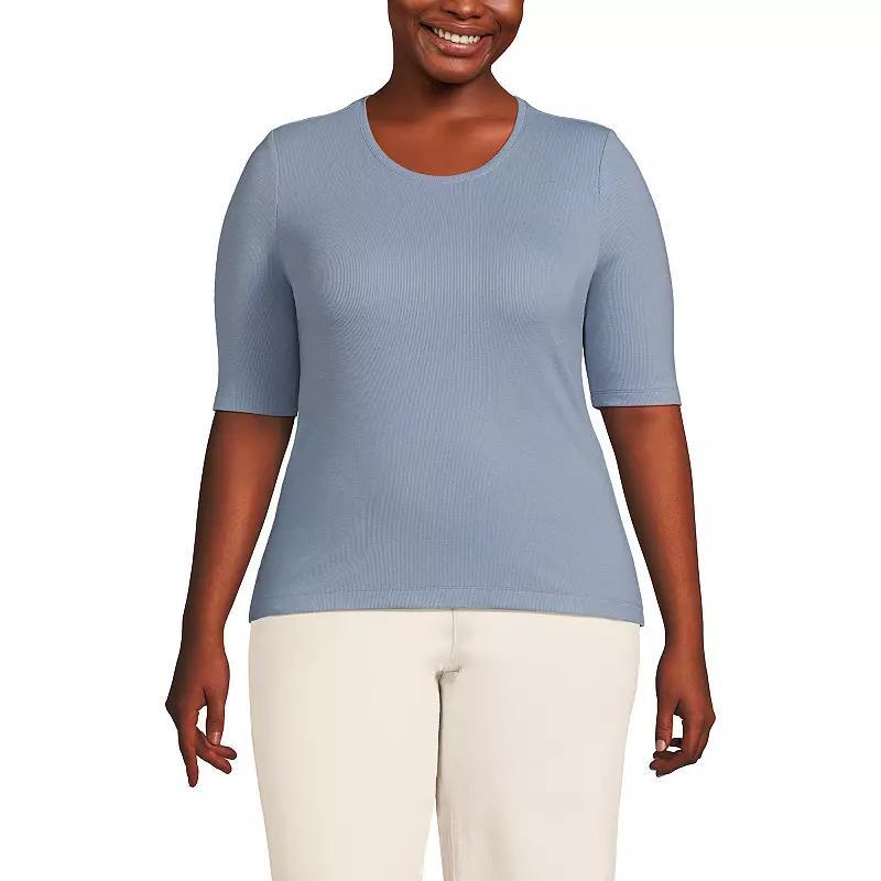 Plus Size Lands' End Elbow Sleeve Drapey Ribbed Crewneck T-Shirt, Women's, Size: 1XL, Fresh Ivory Product Image