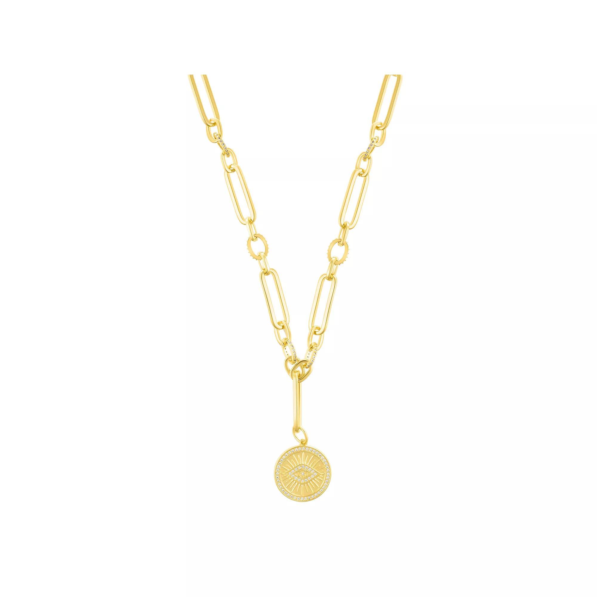 Adornia 14k Gold Tone Cubic Zirconia Evil Eye Mixed Link Y-Necklace, Womens, Size: 16-18+2 Product Image