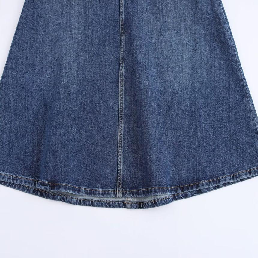 Sleeveless Denim Midi A-Line Dress Product Image