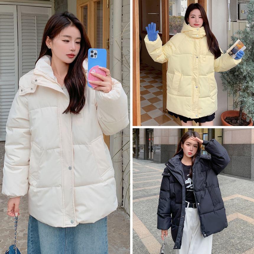 Hooded Button-Up Puffer Jacket Product Image