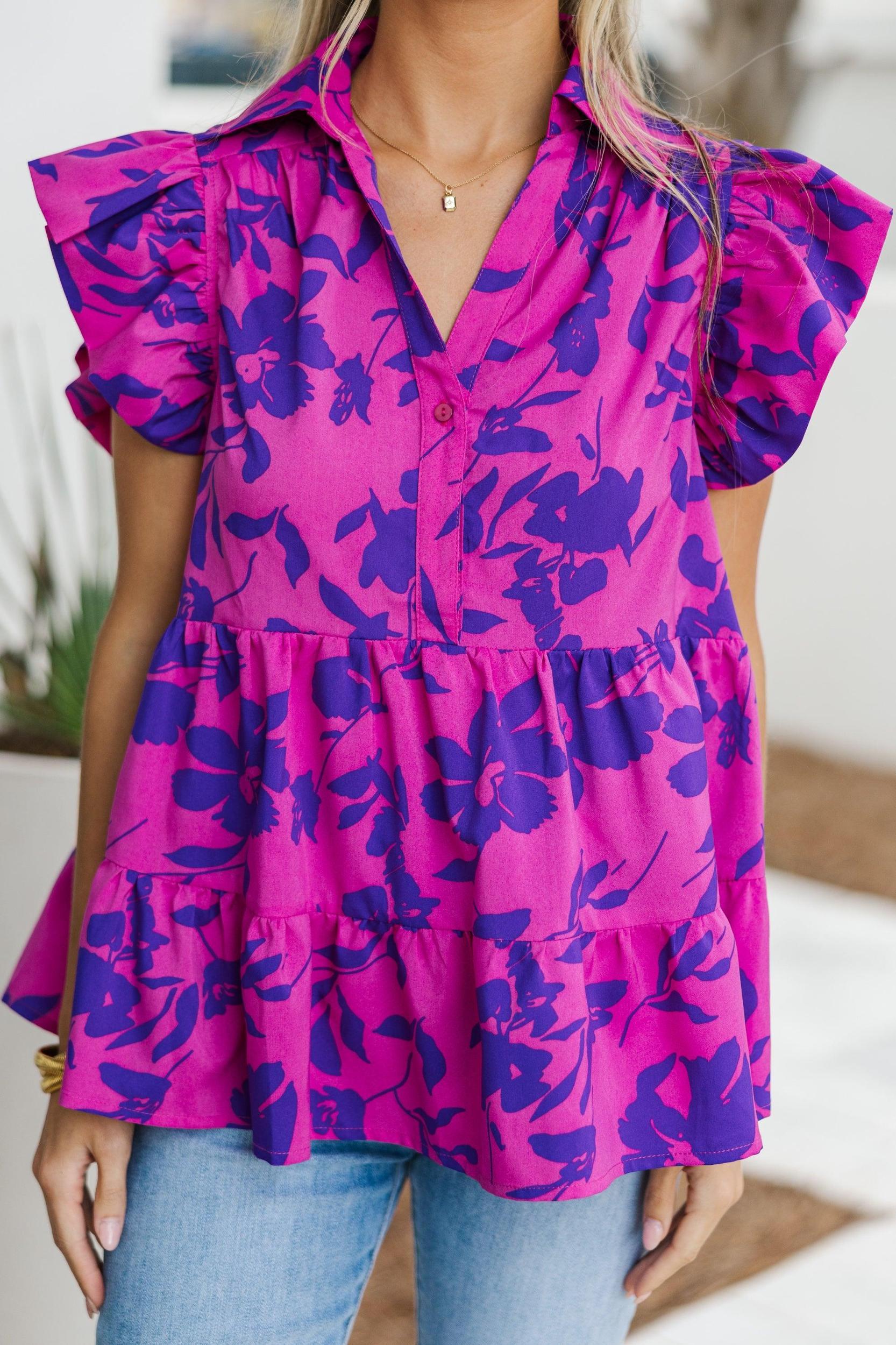 Worth Your While Magenta Purple Floral Top Female Product Image