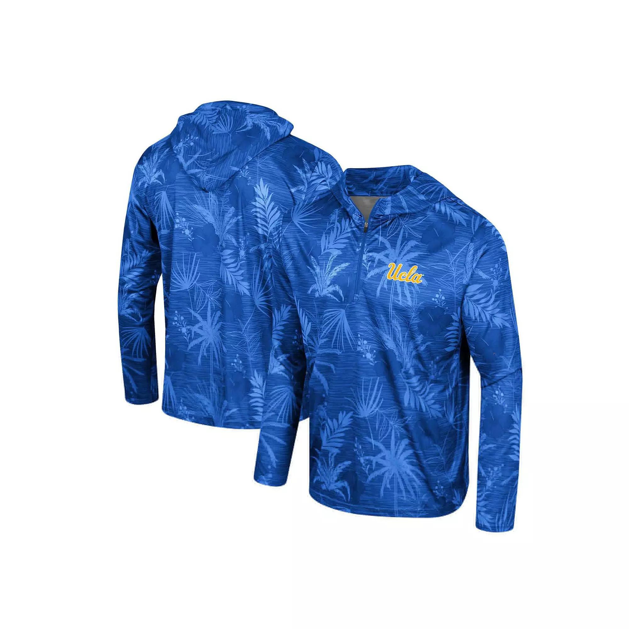 Men's Colosseum Blue UCLA Bruins Palms Printed Lightweight Quarter-Zip Hooded Top, Size: XL Product Image