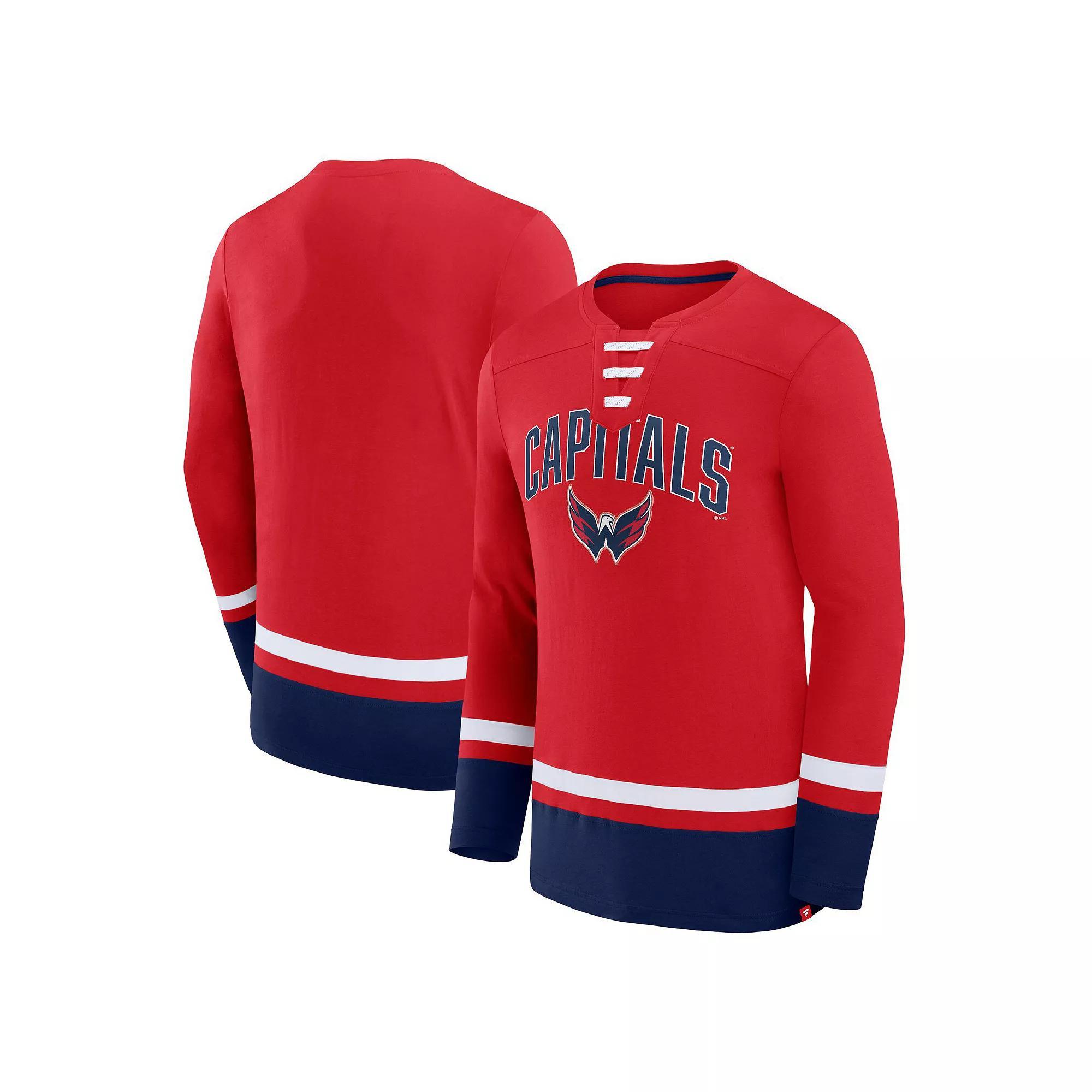 Men's Fanatics Branded Red Washington Capitals Back Pass Lace-Up Long Sleeve T-Shirt, Size: XL Product Image