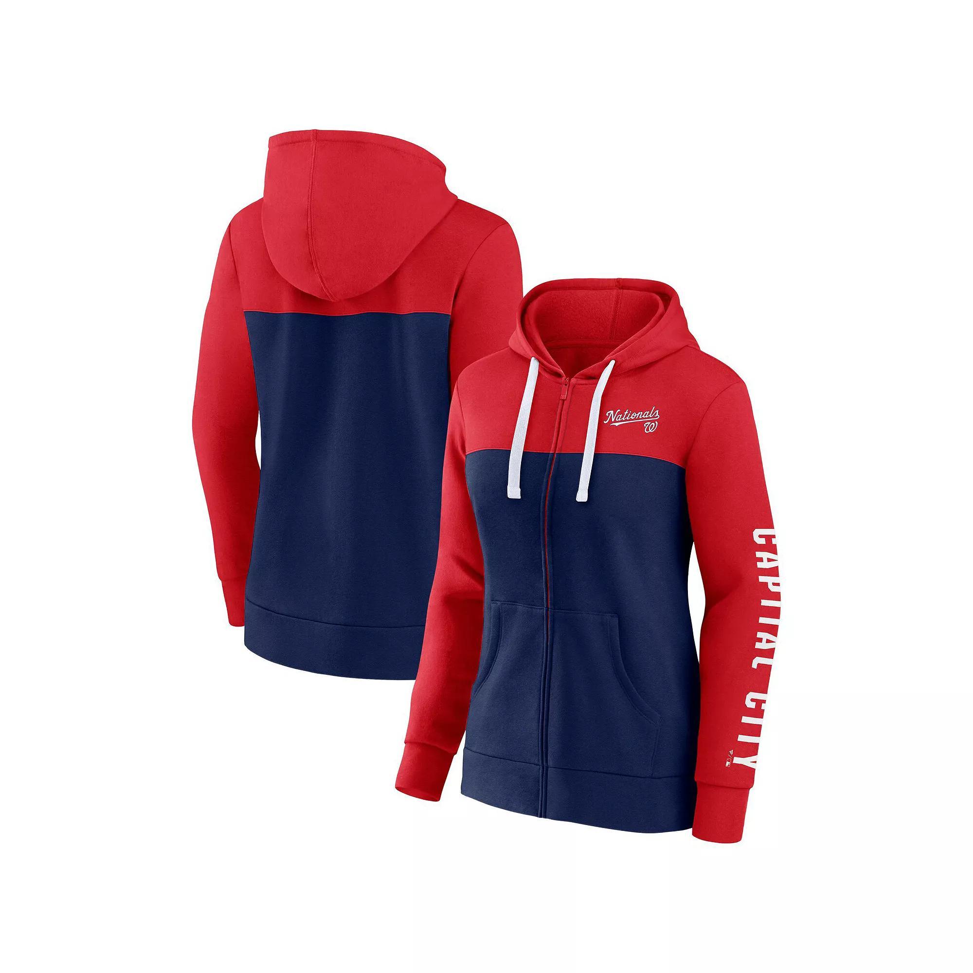 Women's Fanatics Branded Red/Navy Washington Nationals Take The Field Colorblocked Hoodie Full-Zip Jacket, Size: Large Product Image