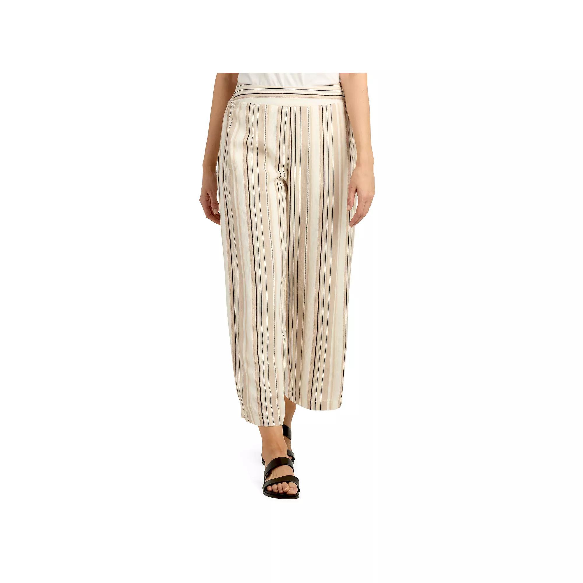 Womens AB Studio Striped Pull-On Wide Leg Cropped Pants Product Image