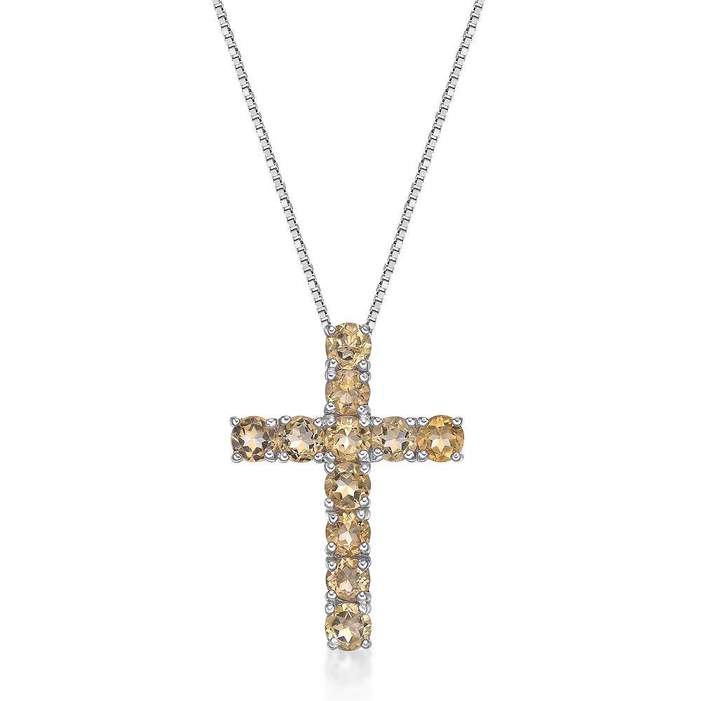 Gemminded Sterling Silver Citrine Cross Pendant Necklace, Women's, Size: 18" Product Image