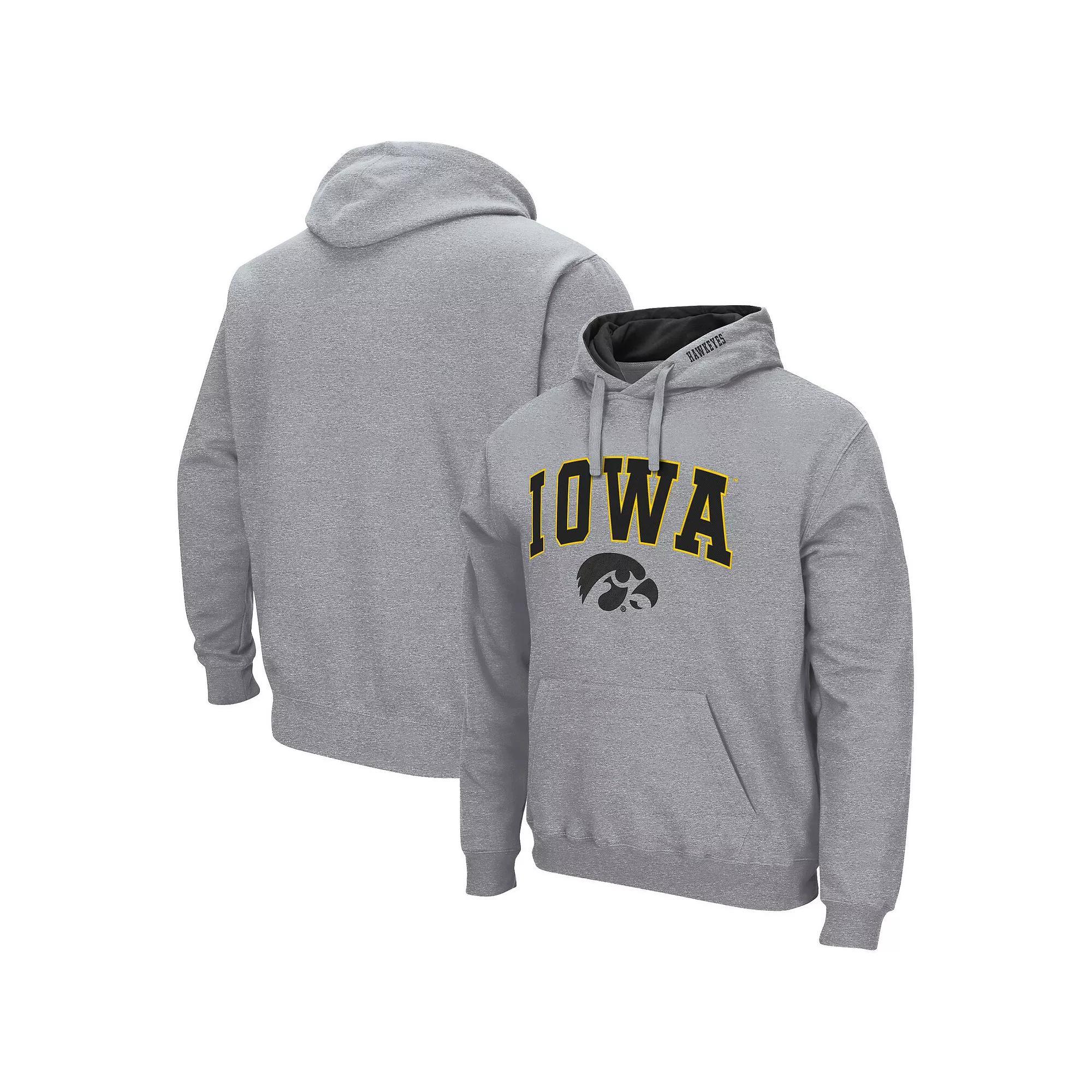 Mens Colosseum Heathered Gray Iowa Hawkeyes Arch & Logo 3.0 Pullover Hoodie Product Image