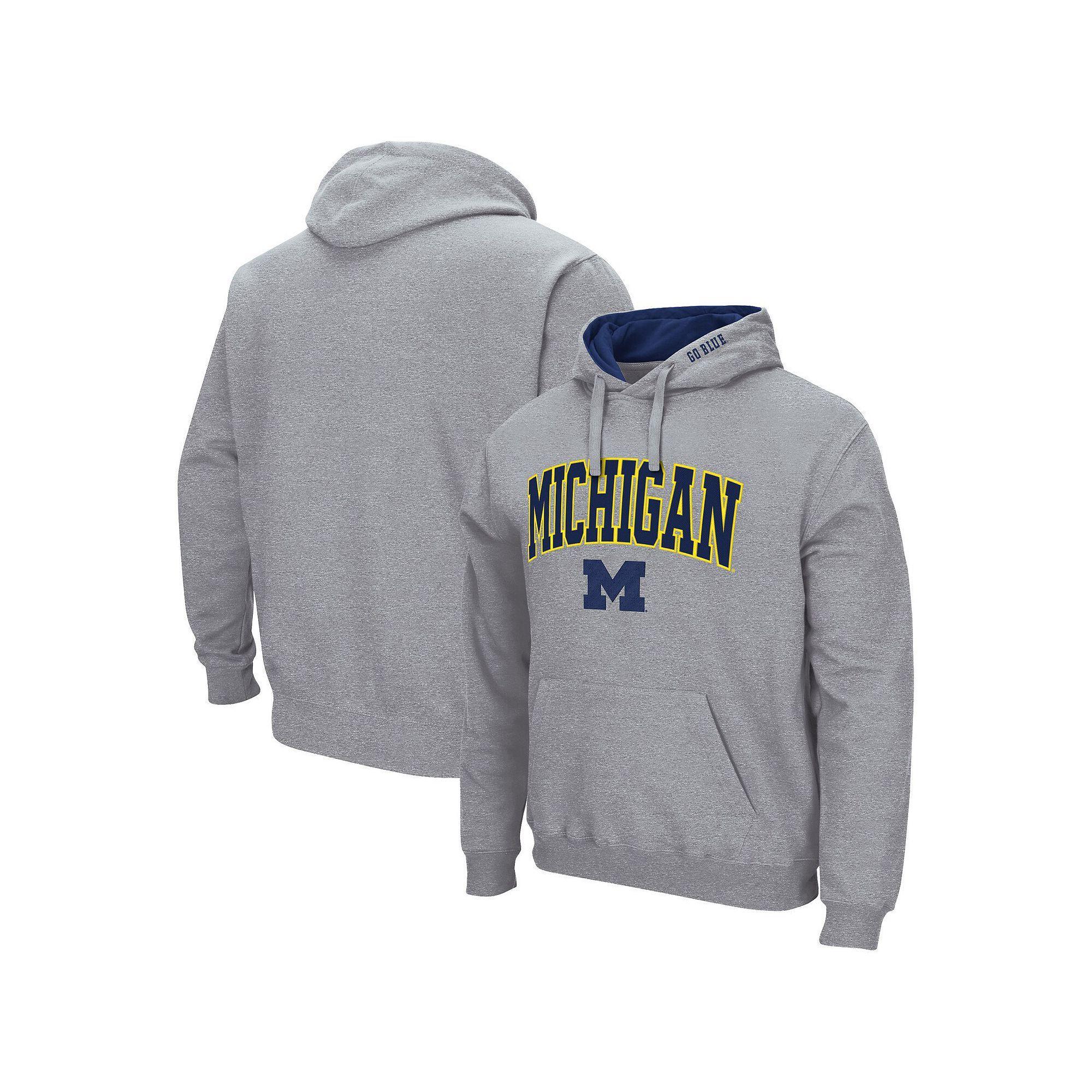 Men's Colosseum Heather Gray Michigan Wolverines Arch & Logo 3.0 Pullover Hoodie, Size: 5XL, Grey Product Image