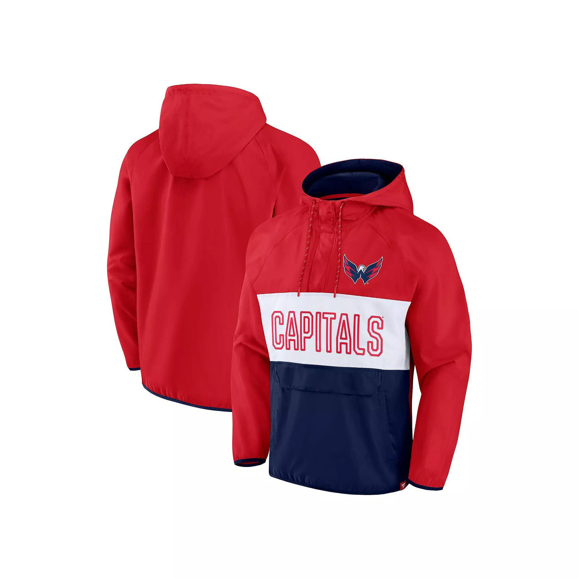 Men's Fanatics Branded Red/Navy Washington Capitals Backhand Shooter Defender Anorak Raglan Hoodie Quarter-Zip Jacket, Size: Large Product Image