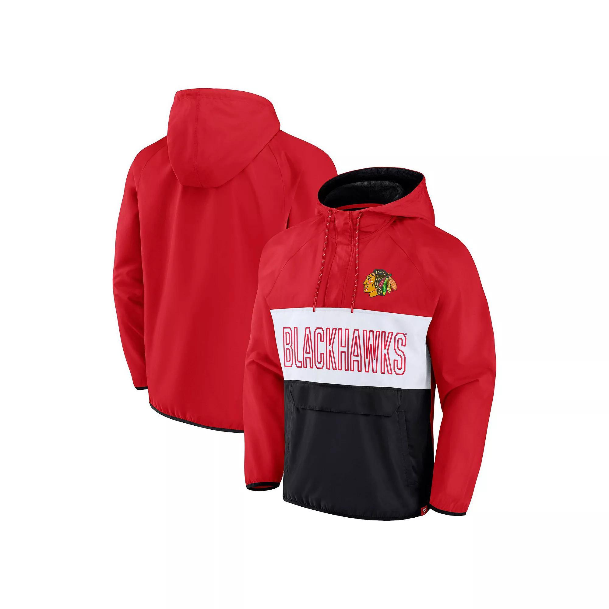 Mens Fanatics Branded /Black Chicago Blackhawks Backhand Shooter Defender Anorak Raglan Hoodie Quarter-Zip Jacket Product Image