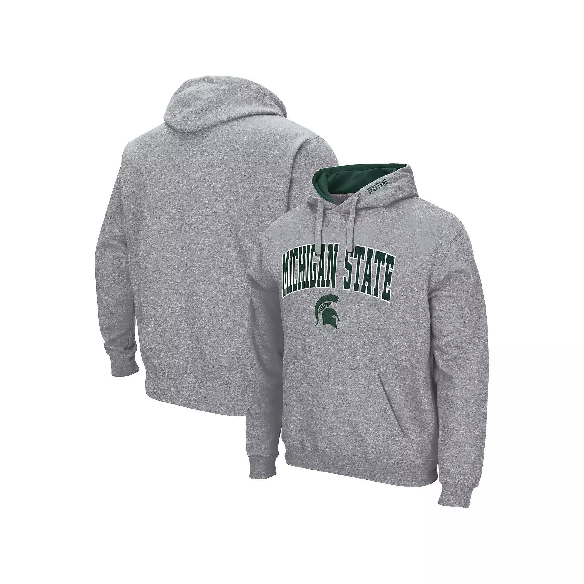 Men's Colosseum Heather Gray Michigan State Spartans Arch & Logo 3.0 Pullover Hoodie, Size: Small, Grey Product Image