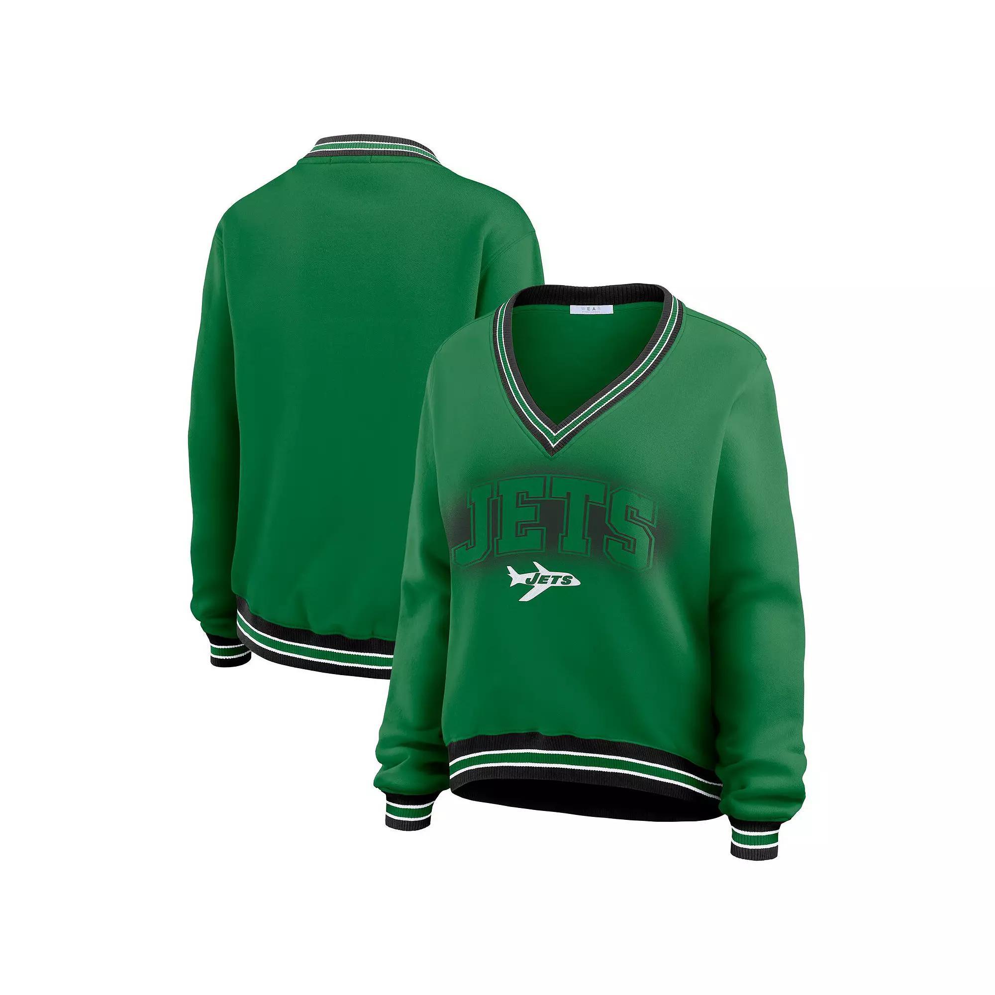 Women's WEAR by Erin Andrews Green New York Jets Oversized Long Sleeve V-Neck Sweatshirt, Size: XL Product Image