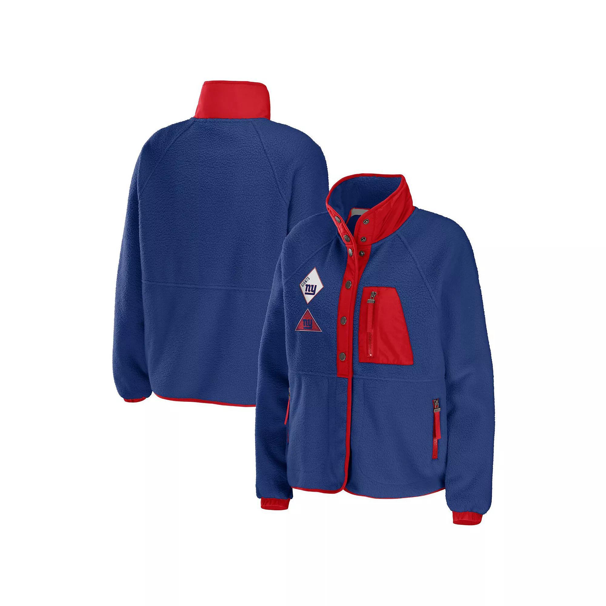 Women's WEAR by Erin Andrews Royal New York Giants Polar Fleece Raglan Full-Snap Jacket, Size: 2XL, Blue Product Image