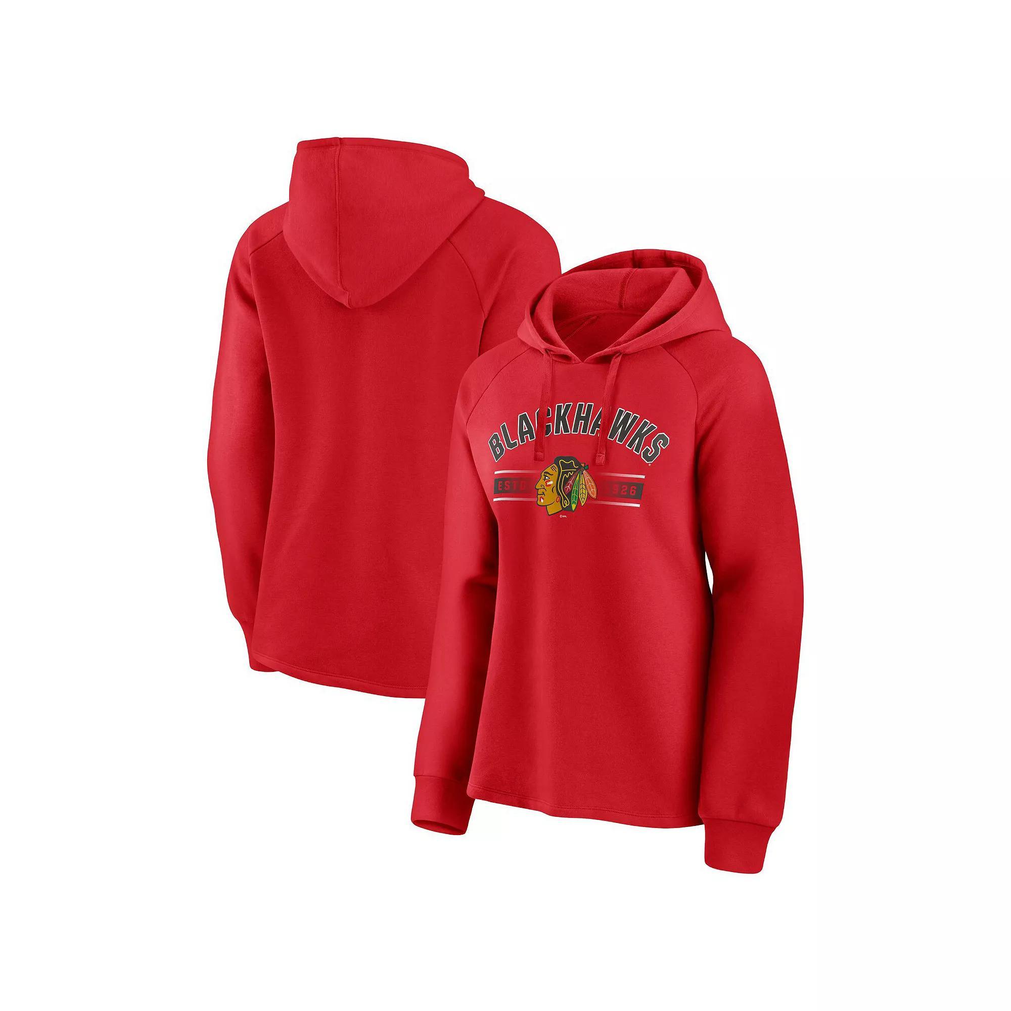 Women's Fanatics Branded Red Chicago Blackhawks Perfect Play Raglan Pullover Hoodie, Size: Small Product Image