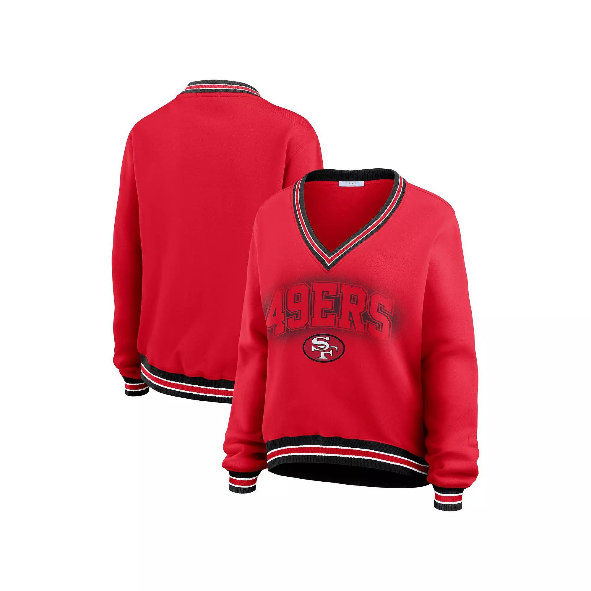 Women's WEAR by Erin Andrews Scarlet San Francisco 49ers Oversized Long Sleeve V-Neck Sweatshirt, Size: 2XL, Red Product Image